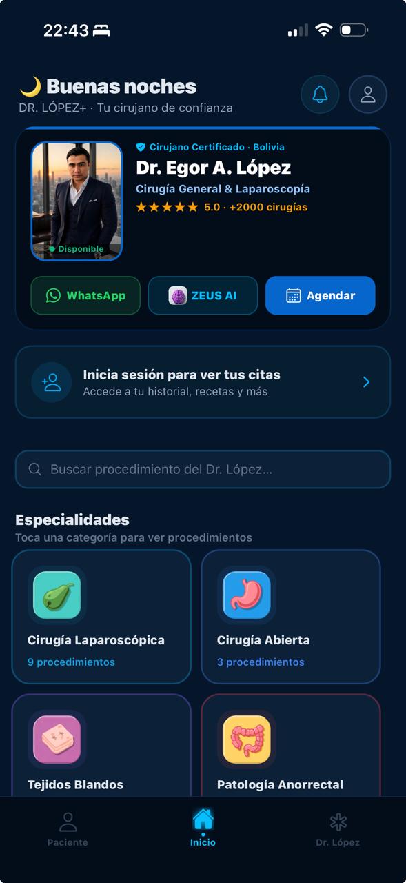 DR LÓPEZ+ App — Pantalla de inicio